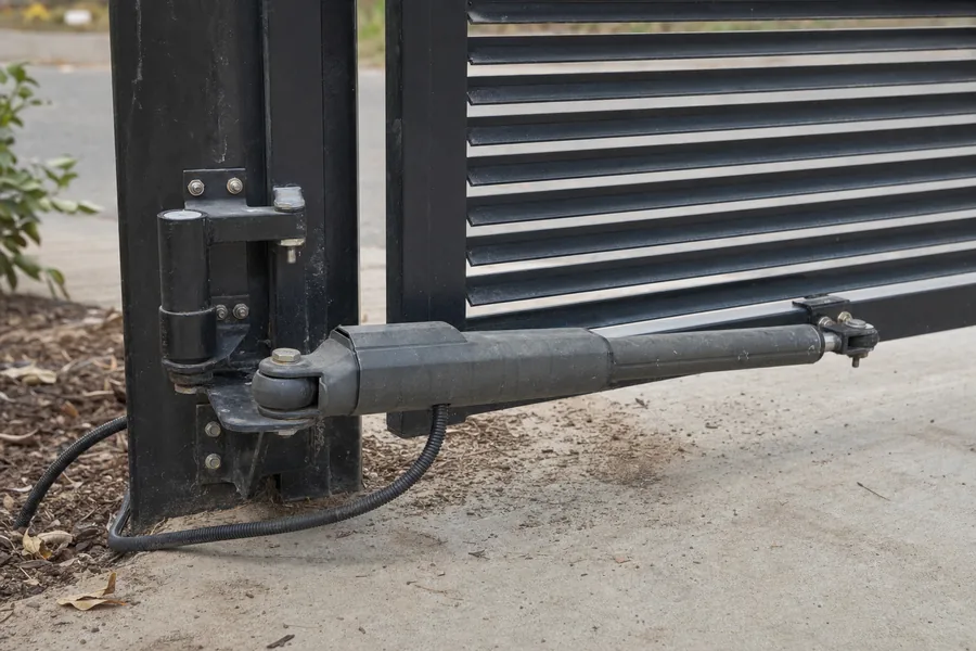 Driveway gate post, hinge and safety hardware in Lewisville, TX