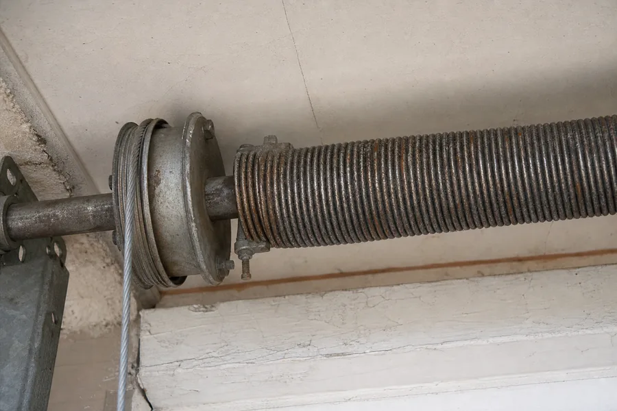 Torsion spring, shaft and cable drum above a garage door in Lewisville, TX